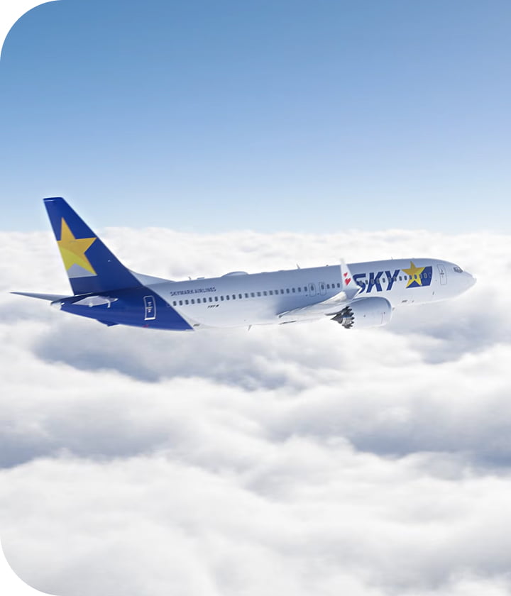 飛行中のスカイマーク737-8の写真
