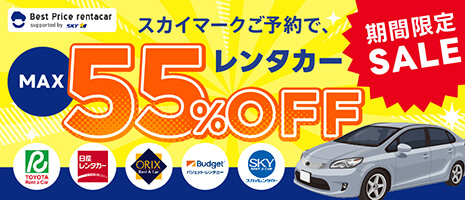 スカイマークご予約でレンタカー MAX55%OFF 期間限定SALE