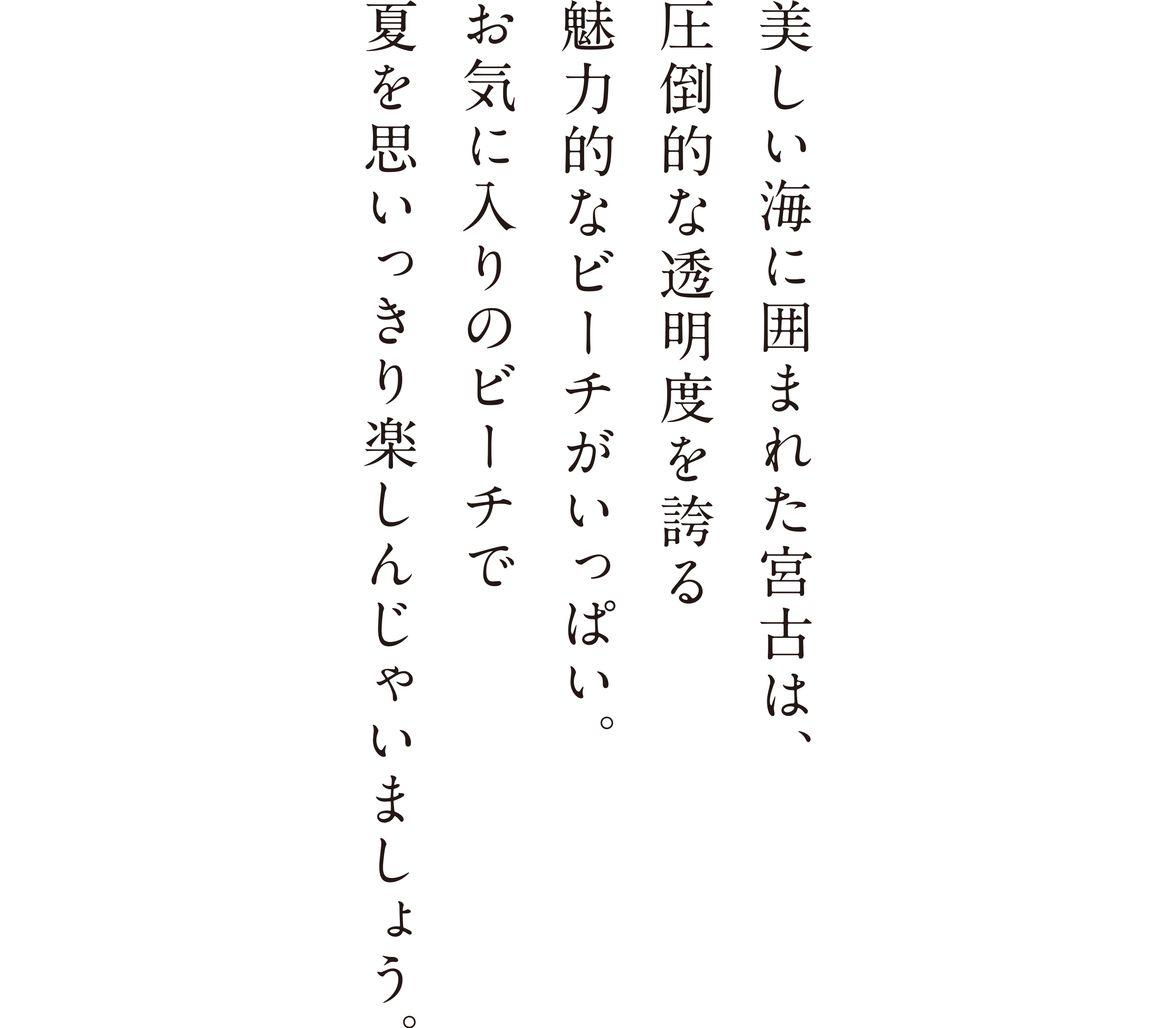 美しい海に囲まれた宮古は、圧倒的な透明度を誇る魅力的なビーチがいっぱい。お気に入りのビーチで夏を思いっきり楽しんじゃいましょう。